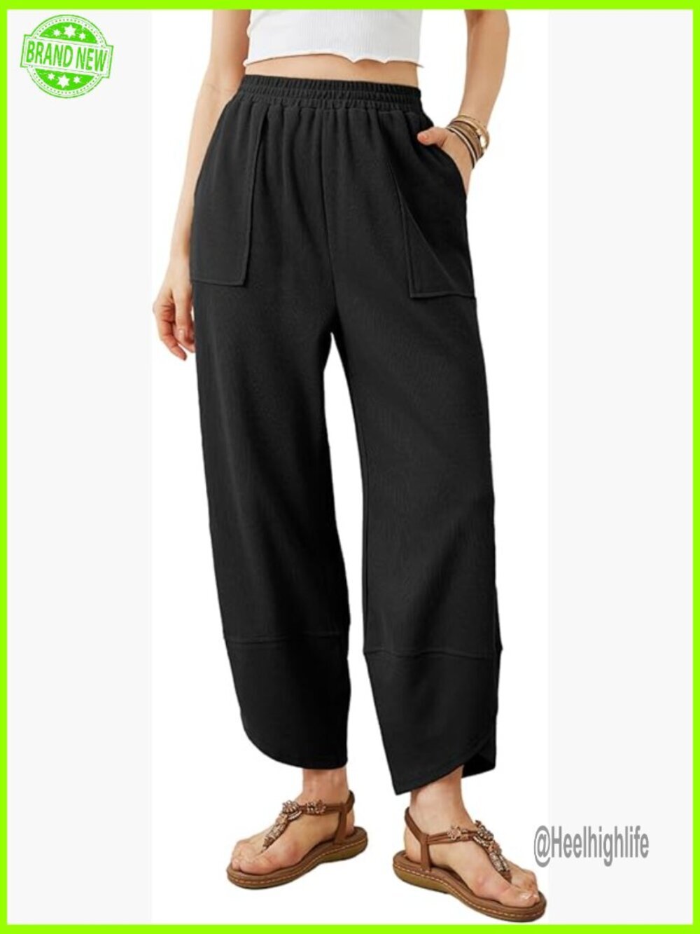 Wide Leg Palazzo Pants with Pockets, Elastic Waist, Casual Harem Style